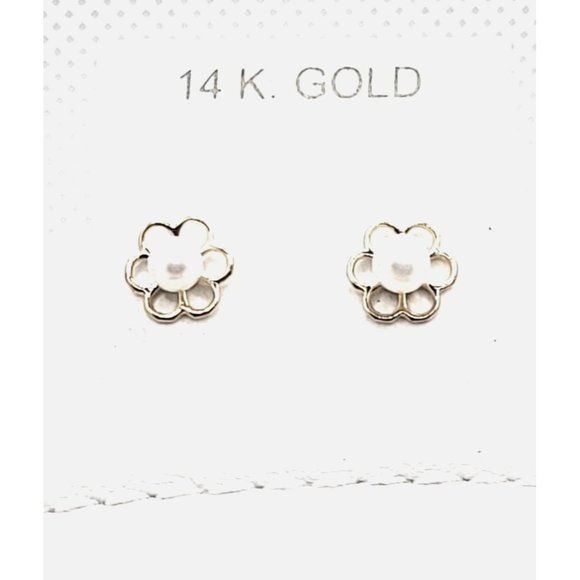 Flower Pearl Baby / Toddler / Kids Earrings Safety Screw Back - 14k Gold - Picture 11 of 11